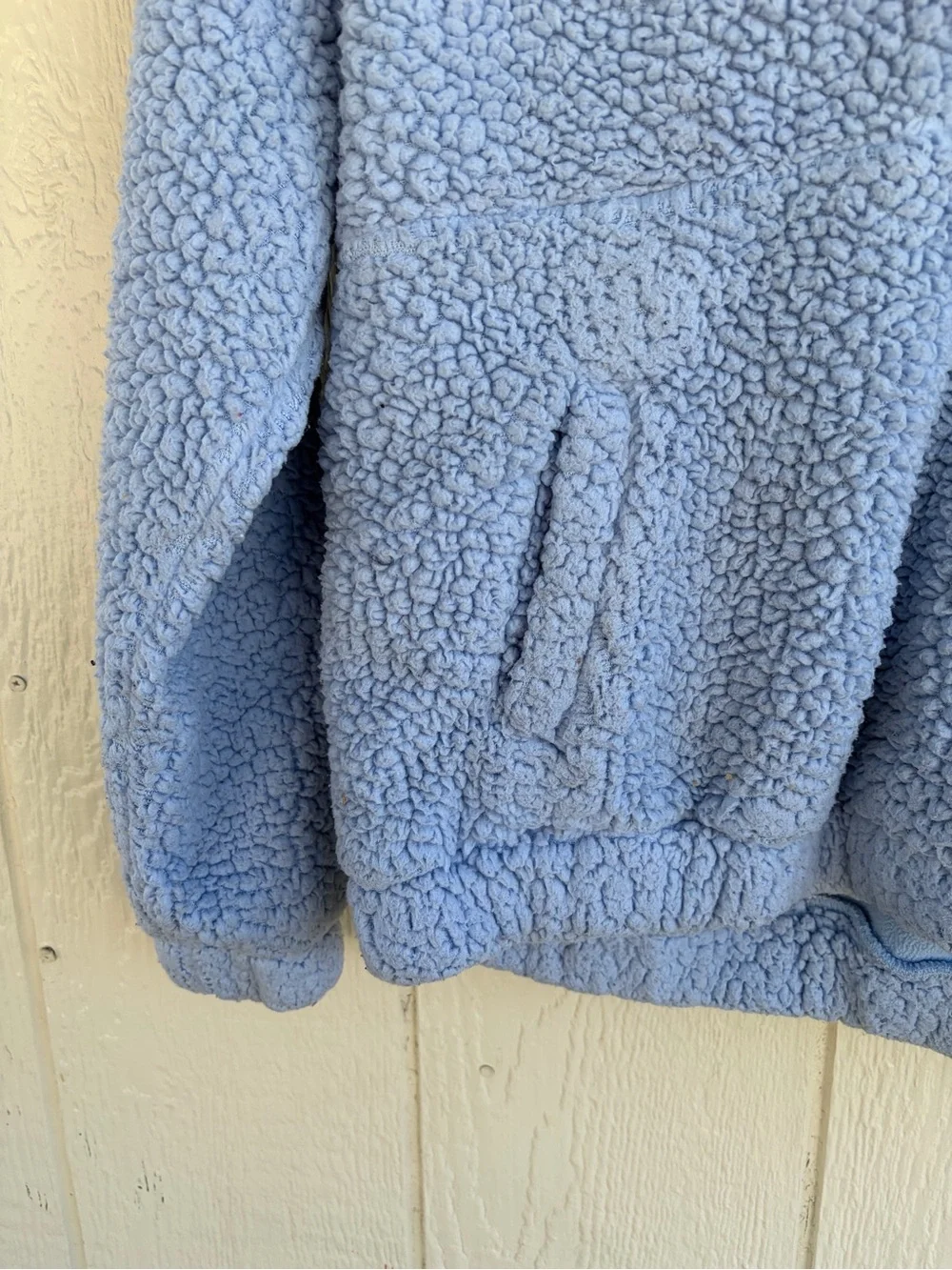 Kids Cozy Half-Zip Sherpa Hoodie - Light Blue Size L